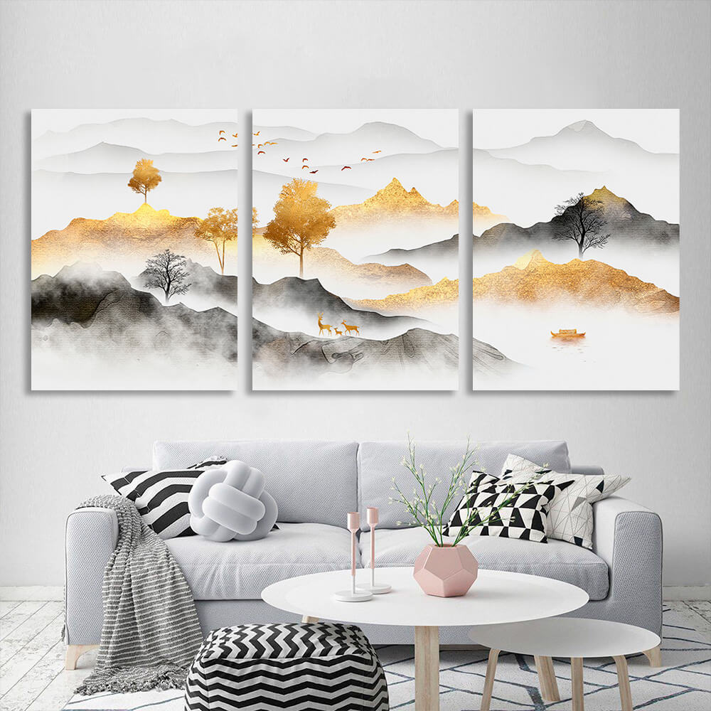 Modular gray-gold mountains Multi Panel Canvas Wall Art Print