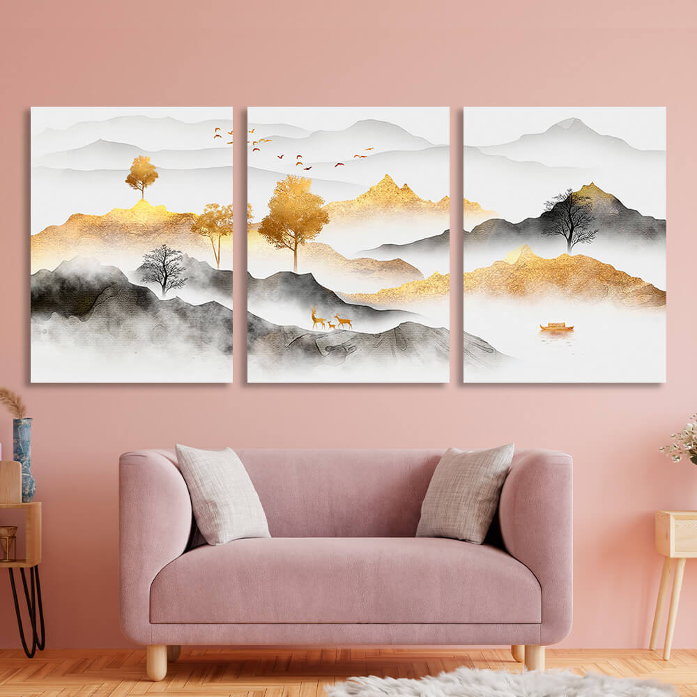 Modular gray-gold mountains Multi Panel Canvas Wall Art Print