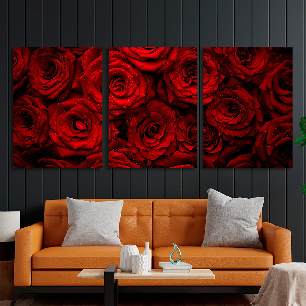 Modularer Kunstdruck auf Leinwand mit roten Rosen, mehrere Teile