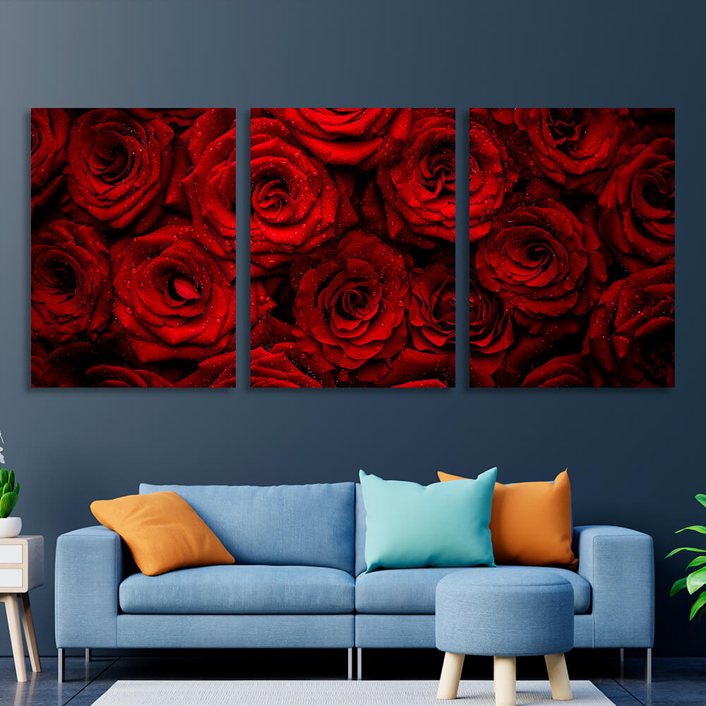 Modularer Kunstdruck auf Leinwand mit roten Rosen, mehrere Teile