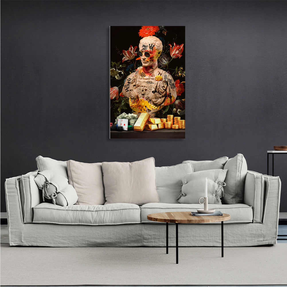 Statue of Caesar graffiti Canvas Wall Art Print