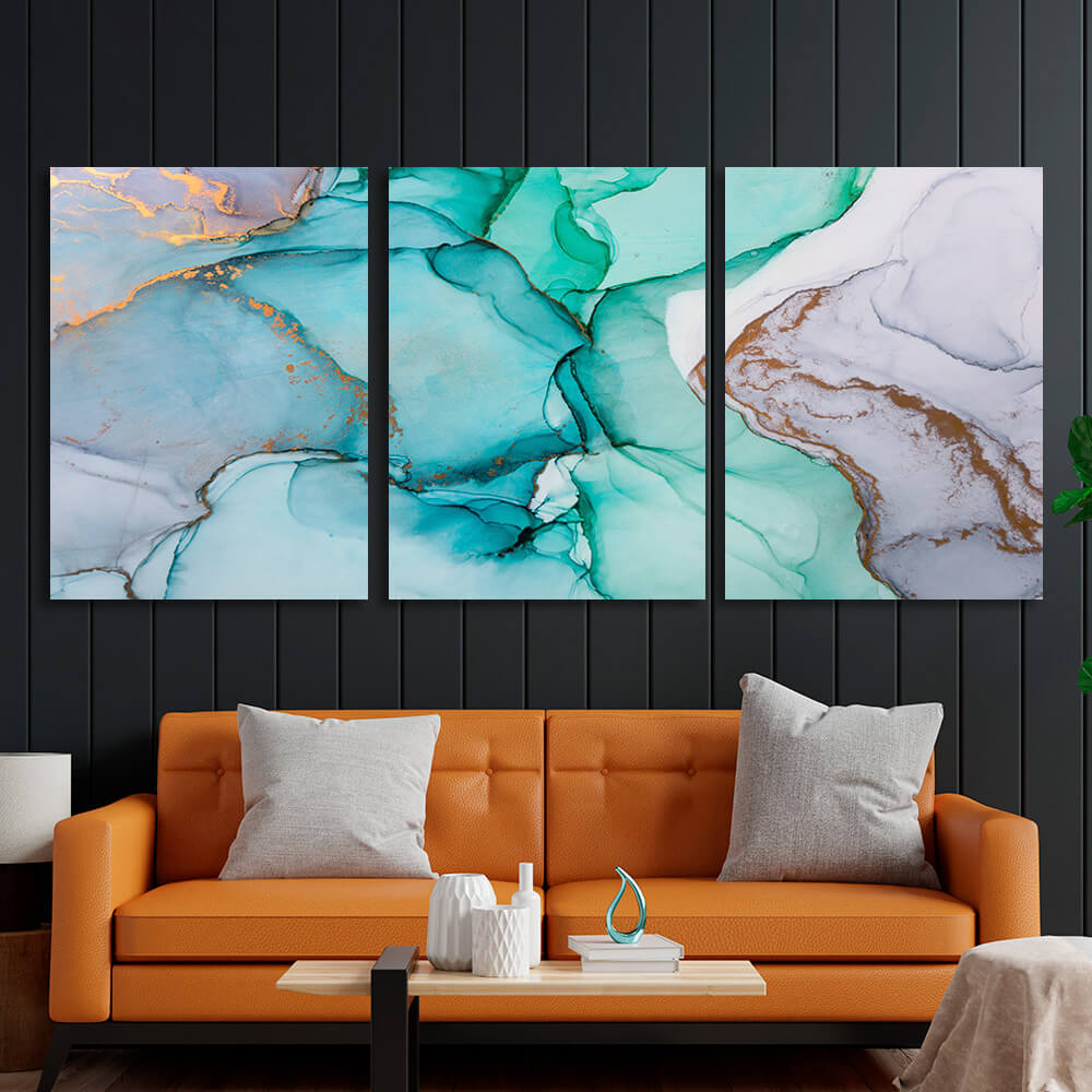 Modular turquoise green abstract Multi Panel Canvas Wall Art Print