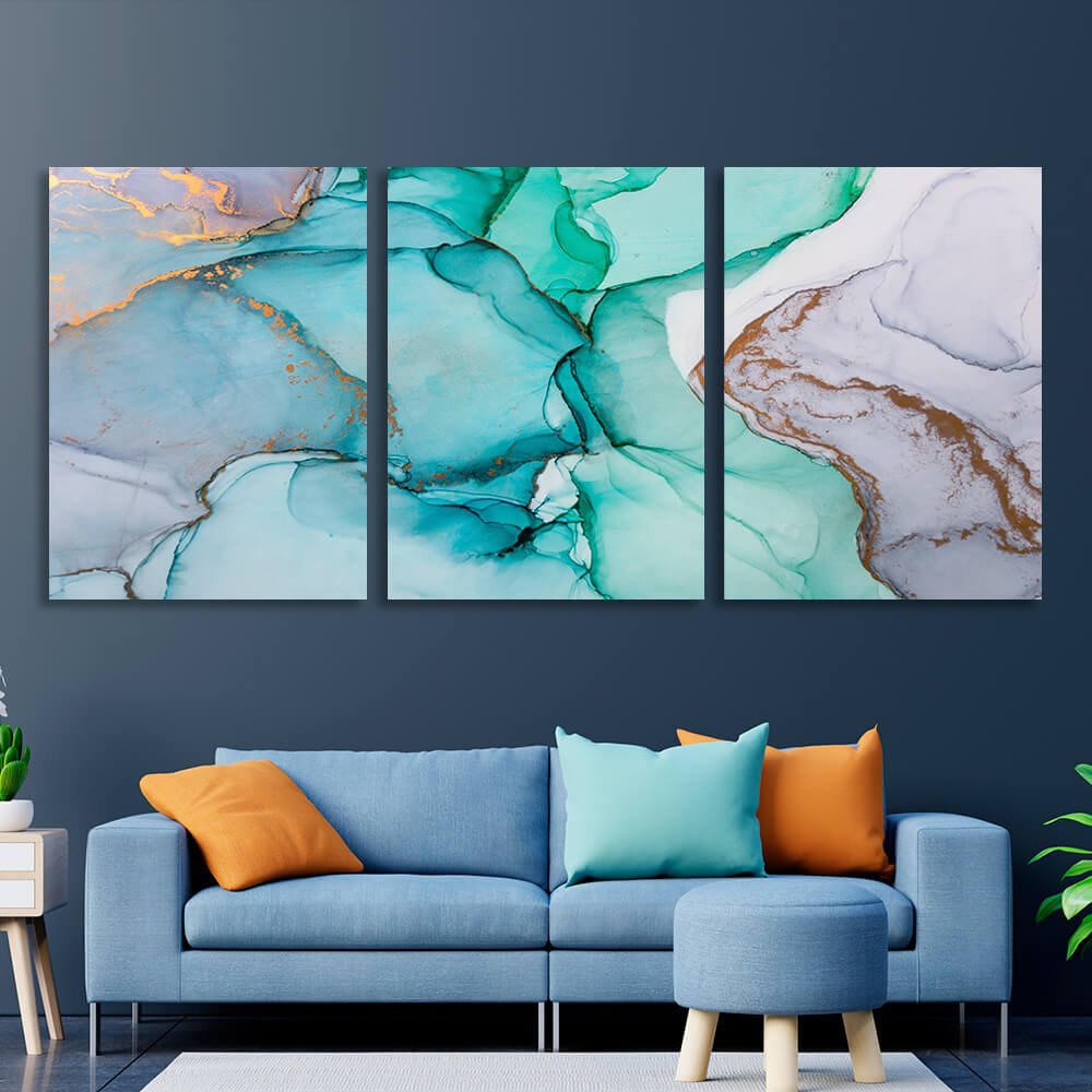 Modular turquoise green abstract Multi Panel Canvas Wall Art Print