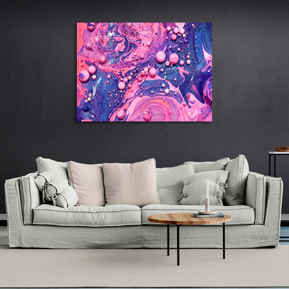 Blauer und rosa abstrakter Kunstdruck auf Leinwand