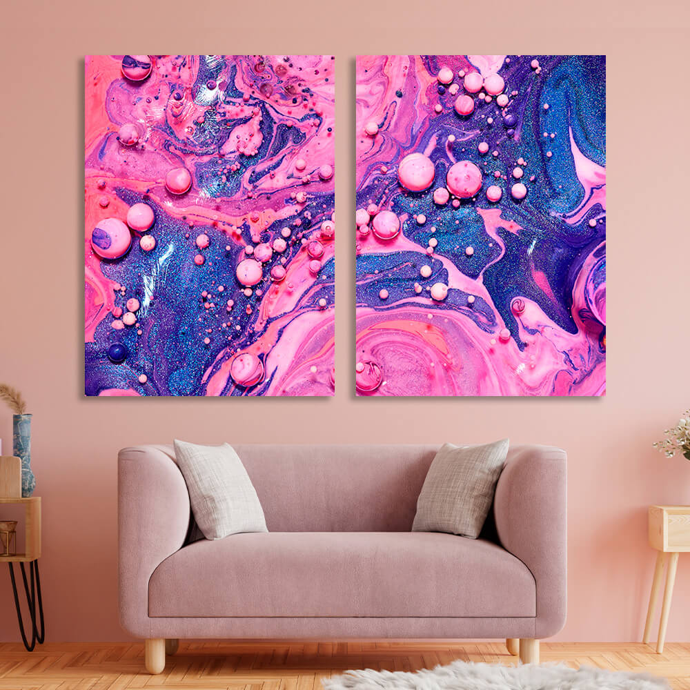 Modular pink and blue abstract Multi Panel Canvas Wall Art Print