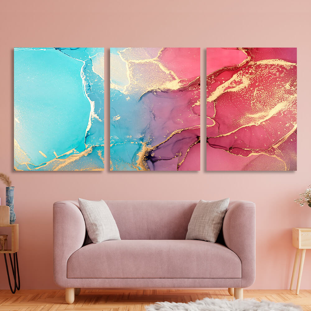 Modular red and turquoise abstract Multi Panel Canvas Wall Art Print