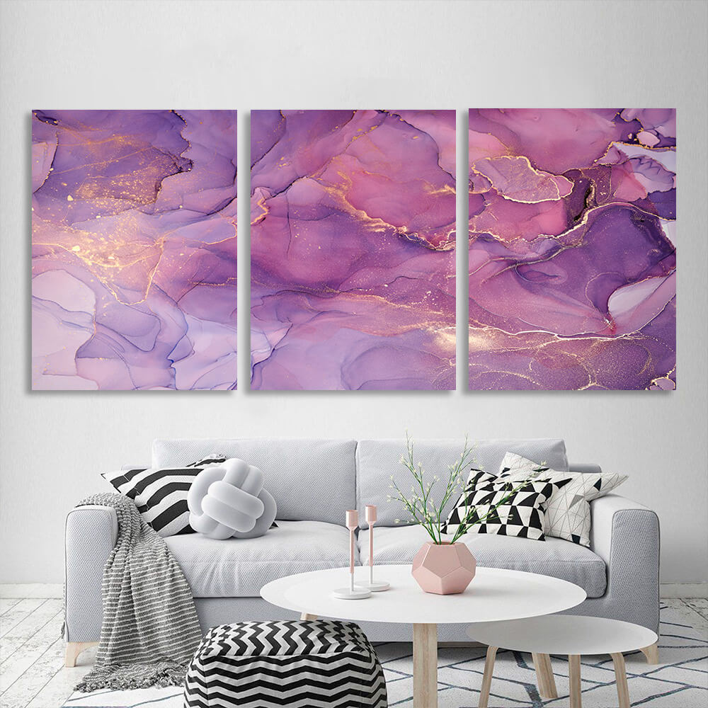 Modular pink and lilac abstract Multi Panel Canvas Wall Art Print