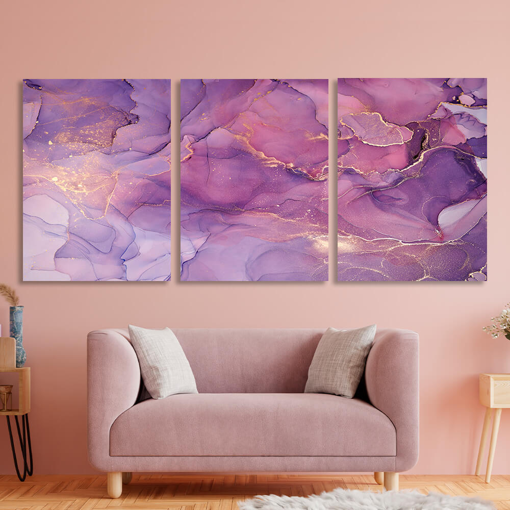 Modular pink and lilac abstract Multi Panel Canvas Wall Art Print