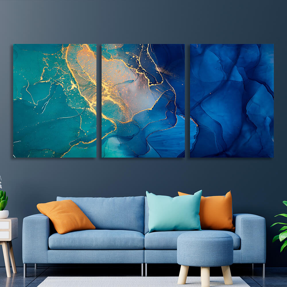 Modular blue-green abstract Multi Panel Canvas Wall Art Print