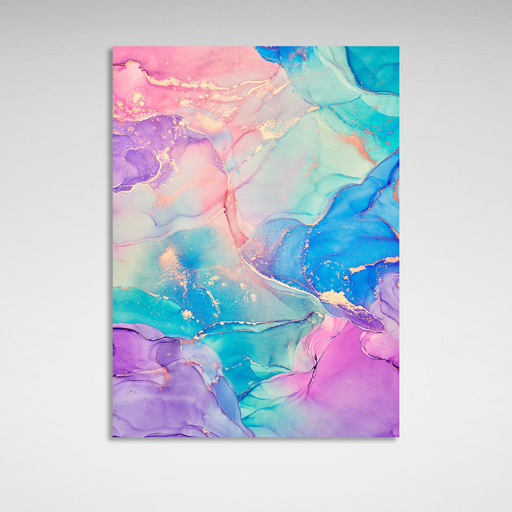 Pink and lilac abstract with blue and gold tones Abstraction Canvas Wall Art Print