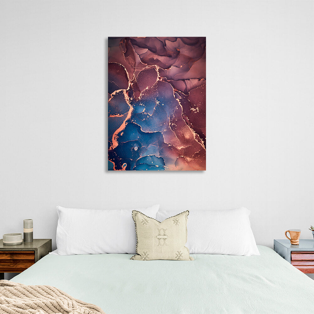 Bordeaux-blue abstract with gold Abstraction Canvas Wall Art Print