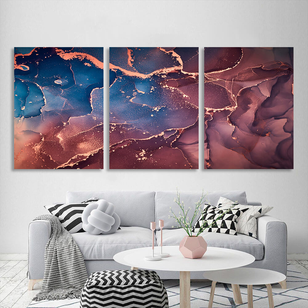 Modular burgundy and blue abstract Multi Panel Canvas Wall Art Print