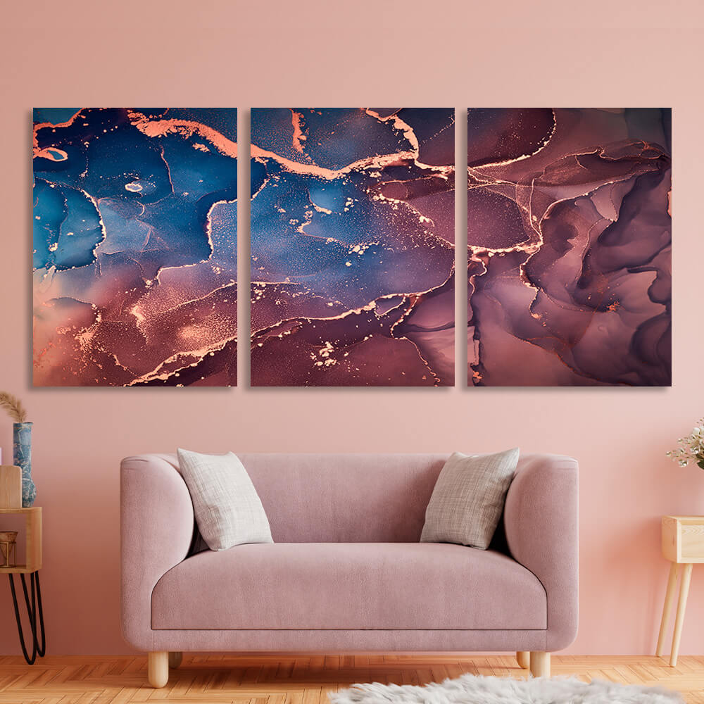 Modular burgundy and blue abstract Multi Panel Canvas Wall Art Print