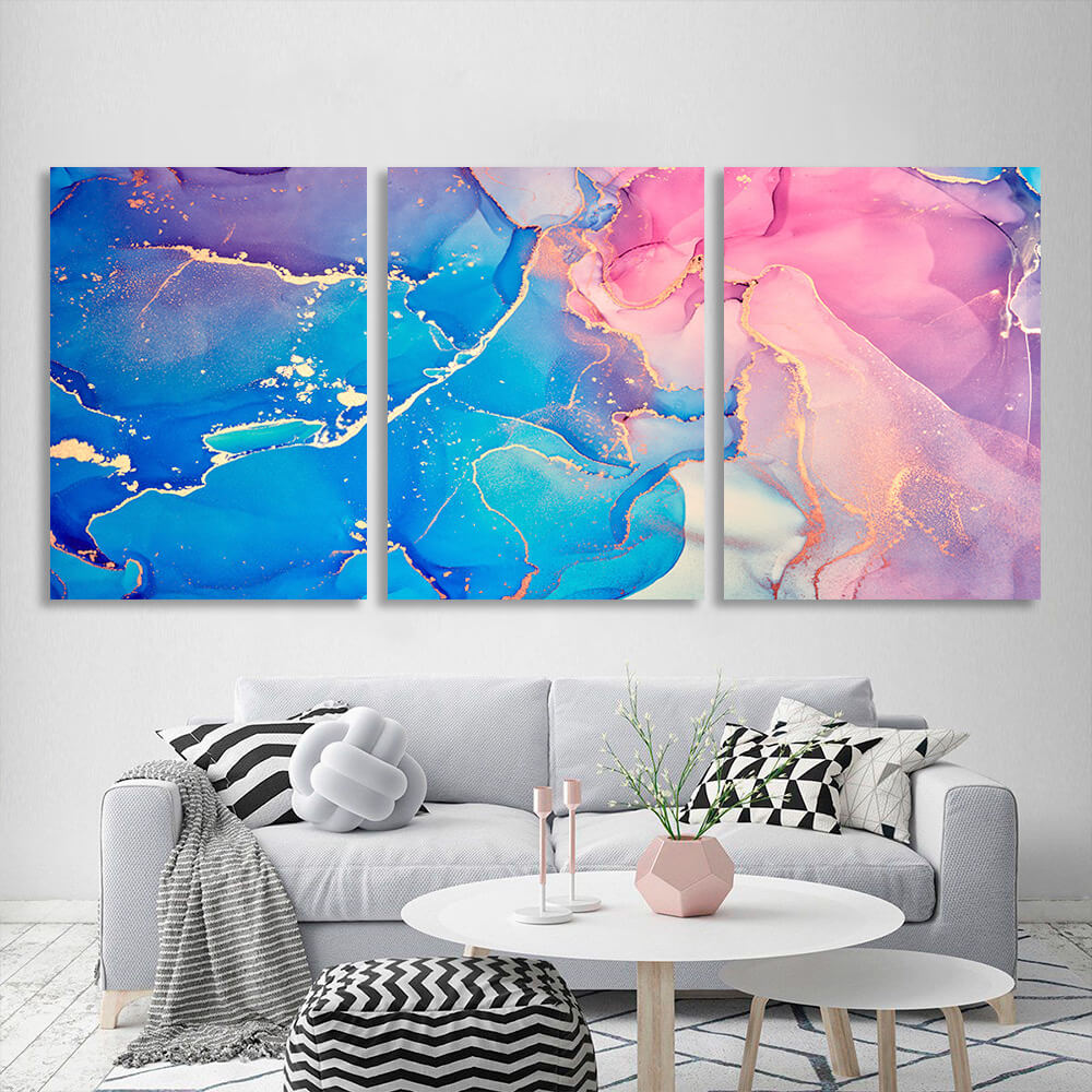 Modular blue and pink abstract Multi Panel Canvas Wall Art Print