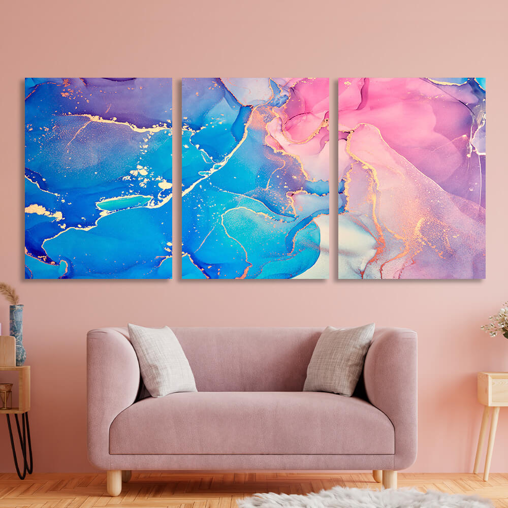 Modular blue and pink abstract Multi Panel Canvas Wall Art Print