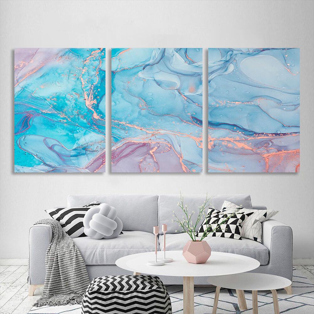 Modular powder-blue abstract Multi Panel Canvas Wall Art Print