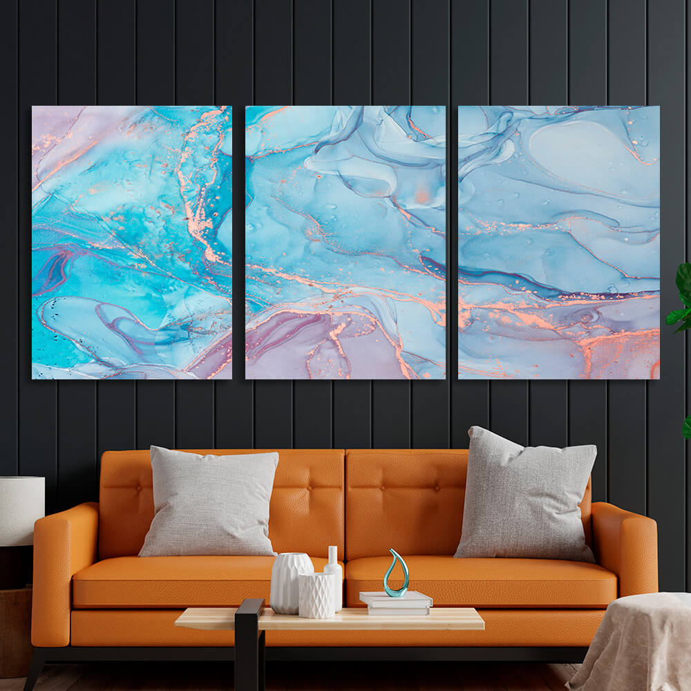 Modular powder-blue abstract Multi Panel Canvas Wall Art Print