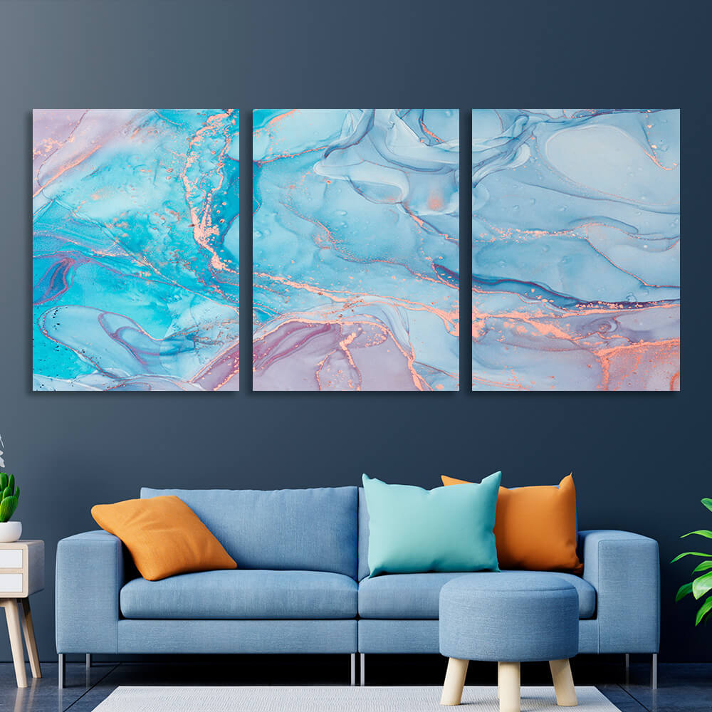 Modular powder-blue abstract Multi Panel Canvas Wall Art Print