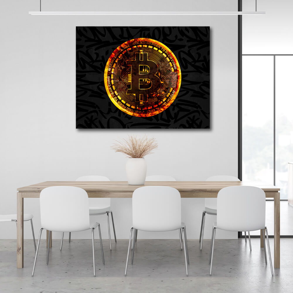 Gold Bitcoin coin Motivational Canvas Wall Art Print