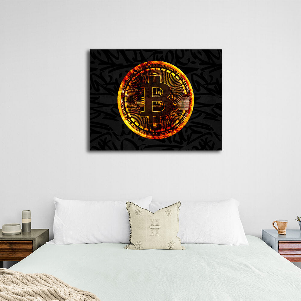 Gold Bitcoin coin Motivational Canvas Wall Art Print