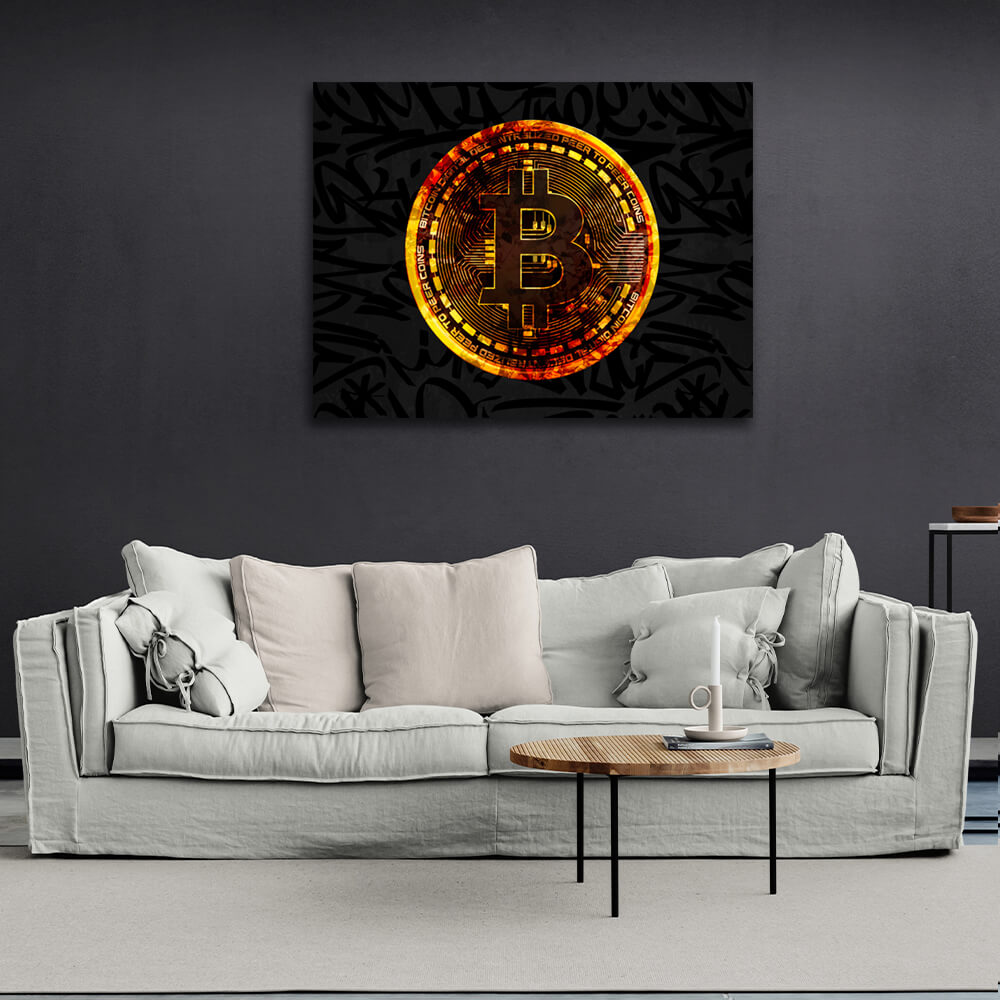 Gold Bitcoin coin Motivational Canvas Wall Art Print