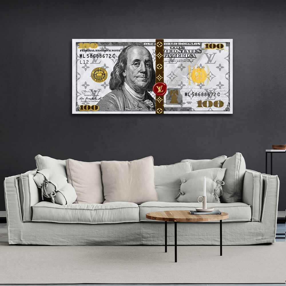 100 Dollar Weiß Franklin LV weiß inspirierende Leinwand Wand Kunstdruck