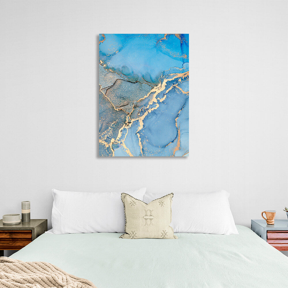 Blue and gold Abstraction Canvas Wall Art Print