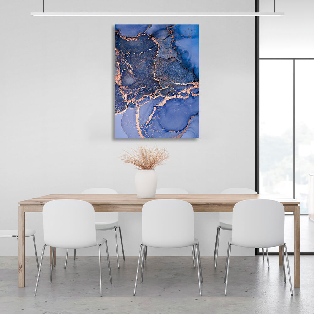 Blue with gold Abstraction Canvas Wall Art Print