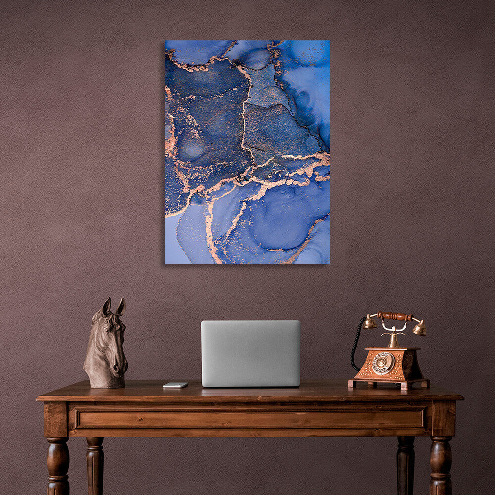 Blue with gold Abstraction Canvas Wall Art Print