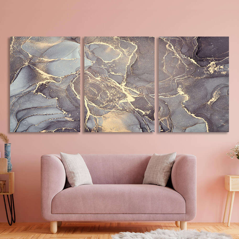 Modular gray abstract with gold elements Multi Panel Canvas Wall Art Print