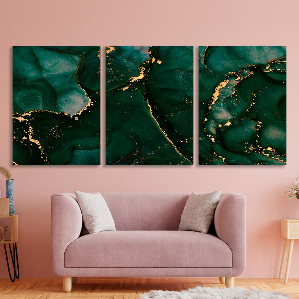 Modular green-and-gold abstract Multi Panel Canvas Wall Art Print