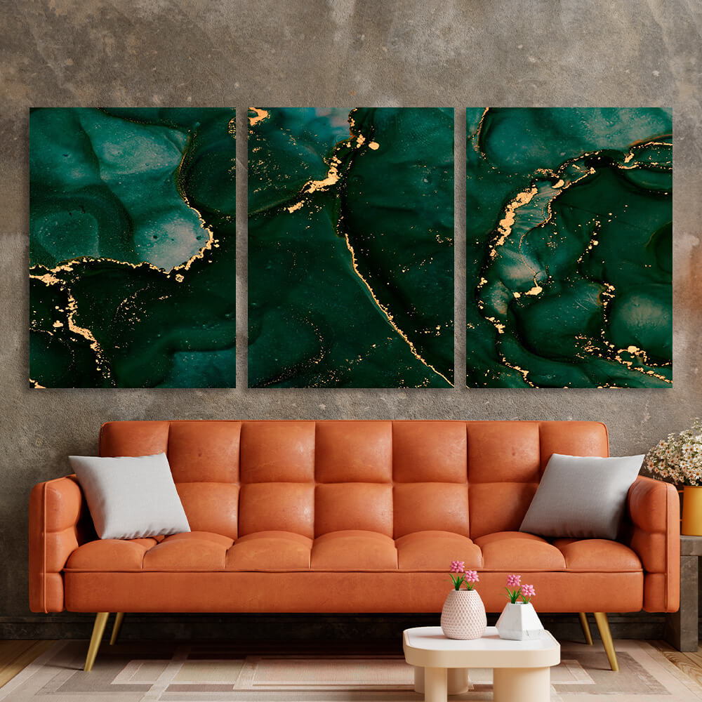 Modular green-and-gold abstract Multi Panel Canvas Wall Art Print