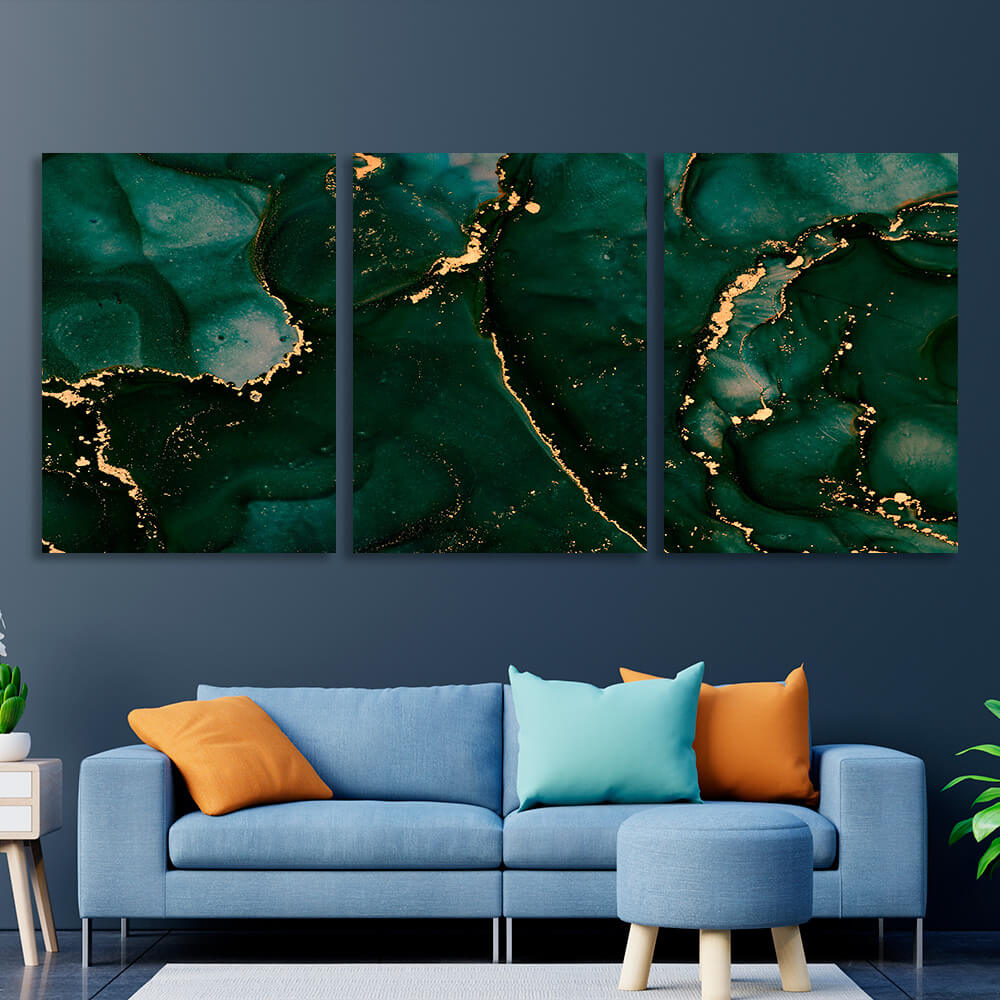 Modular green-and-gold abstract Multi Panel Canvas Wall Art Print