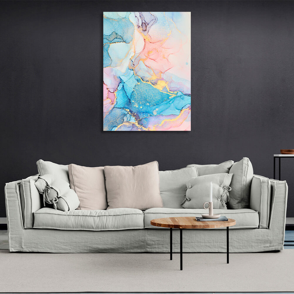 Powder pink with blue-gold tones Abstraction Canvas Wall Art Print