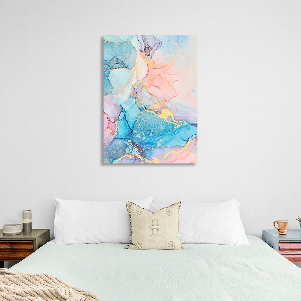 Powder pink with blue-gold tones Abstraction Canvas Wall Art Print