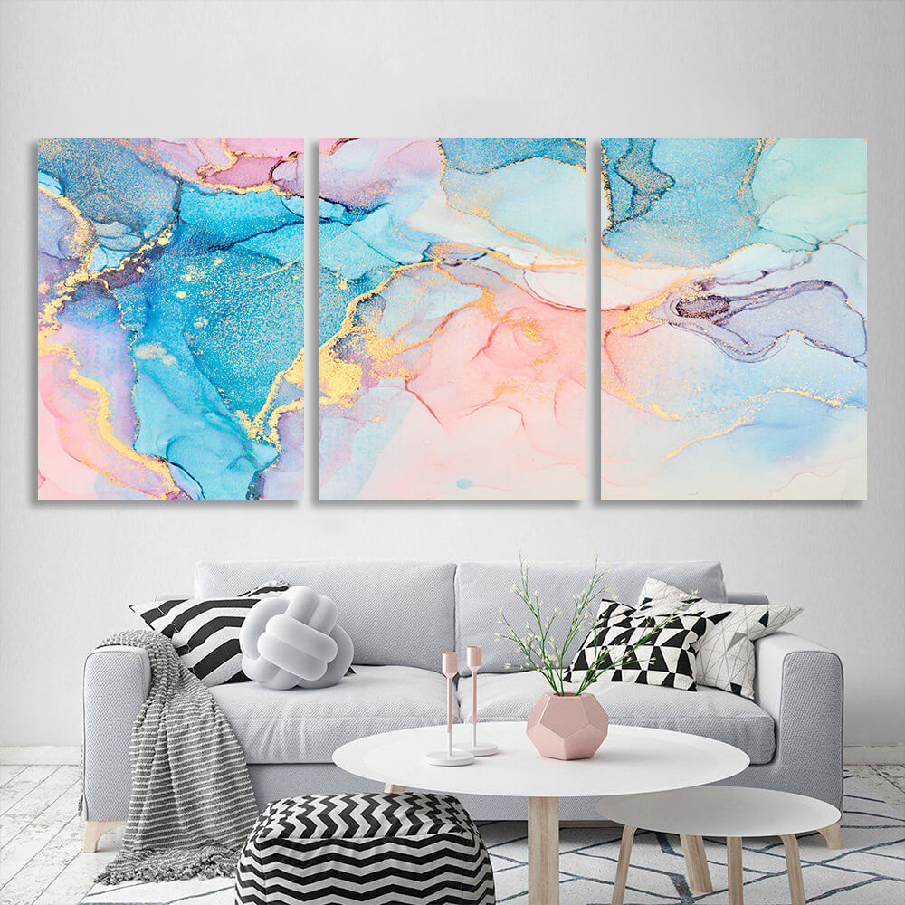 Modular powdery turquoise abstract Multi Panel Canvas Wall Art Print