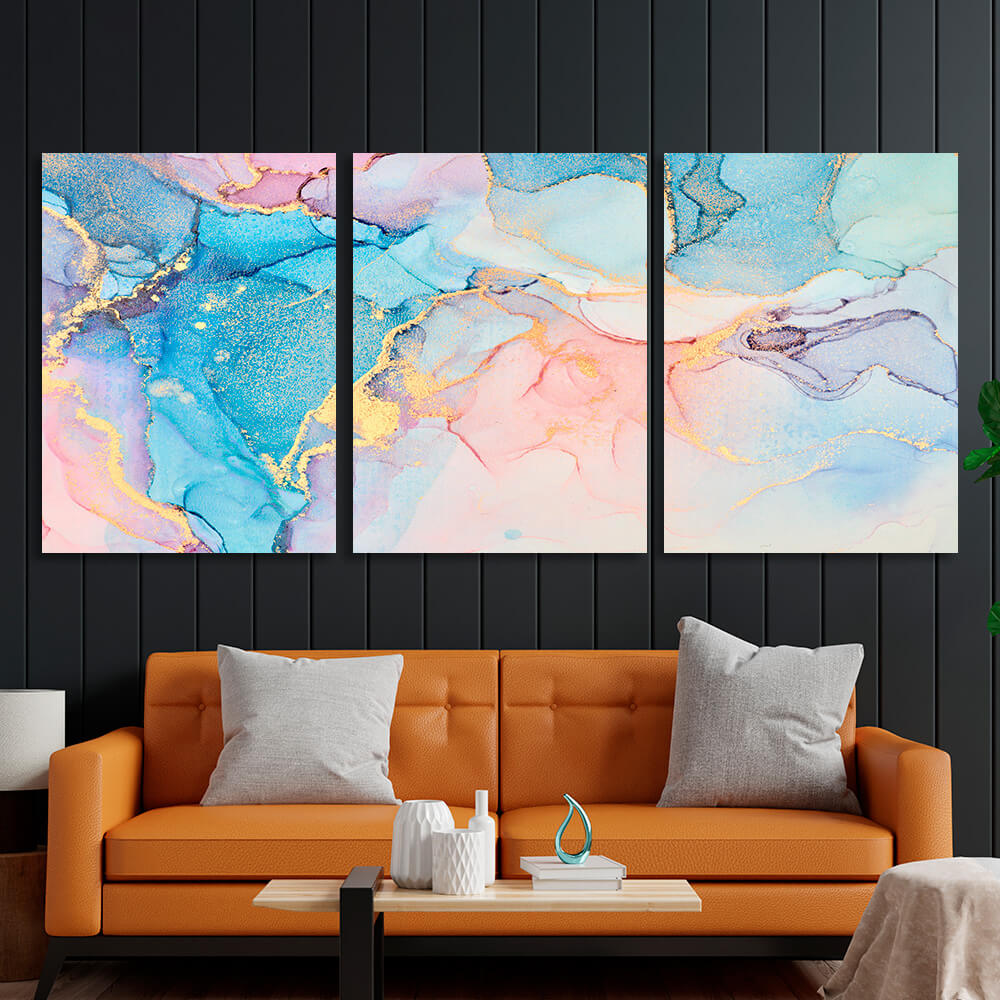 Modular powdery turquoise abstract Multi Panel Canvas Wall Art Print