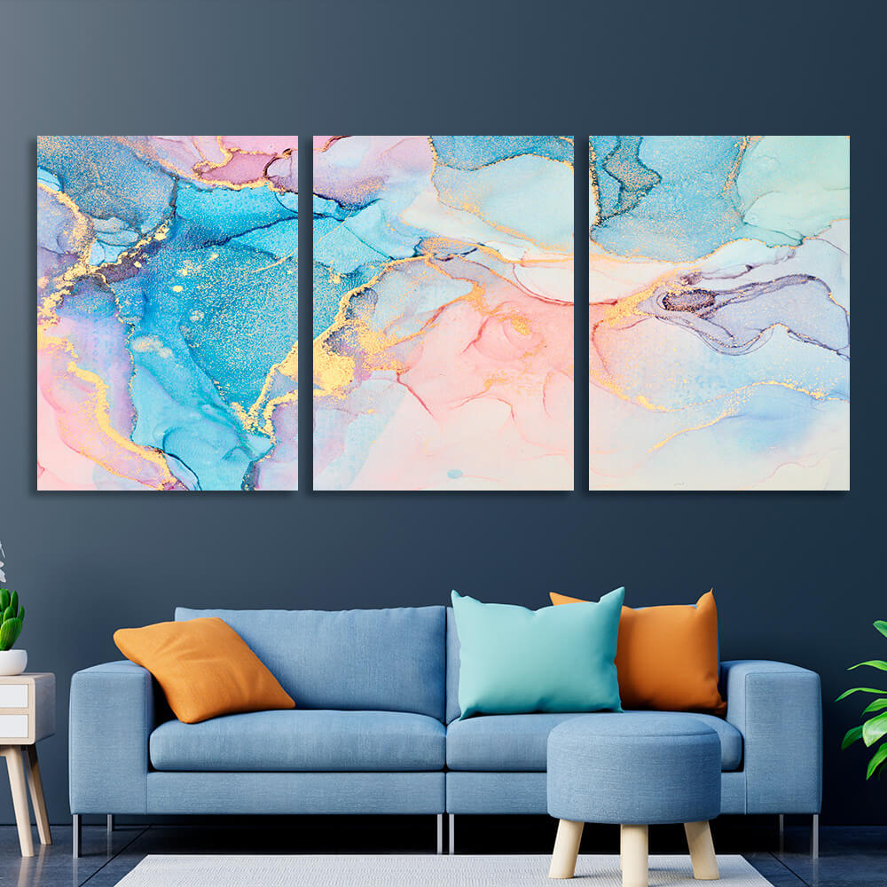 Modular powdery turquoise abstract Multi Panel Canvas Wall Art Print