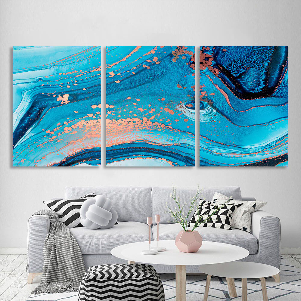 Modular abstraction in powder-blue shades Multi Panel Canvas Wall Art Print