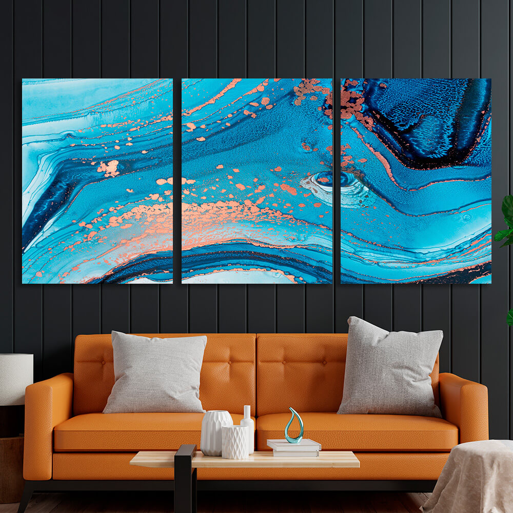 Modular abstraction in powder-blue shades Multi Panel Canvas Wall Art Print