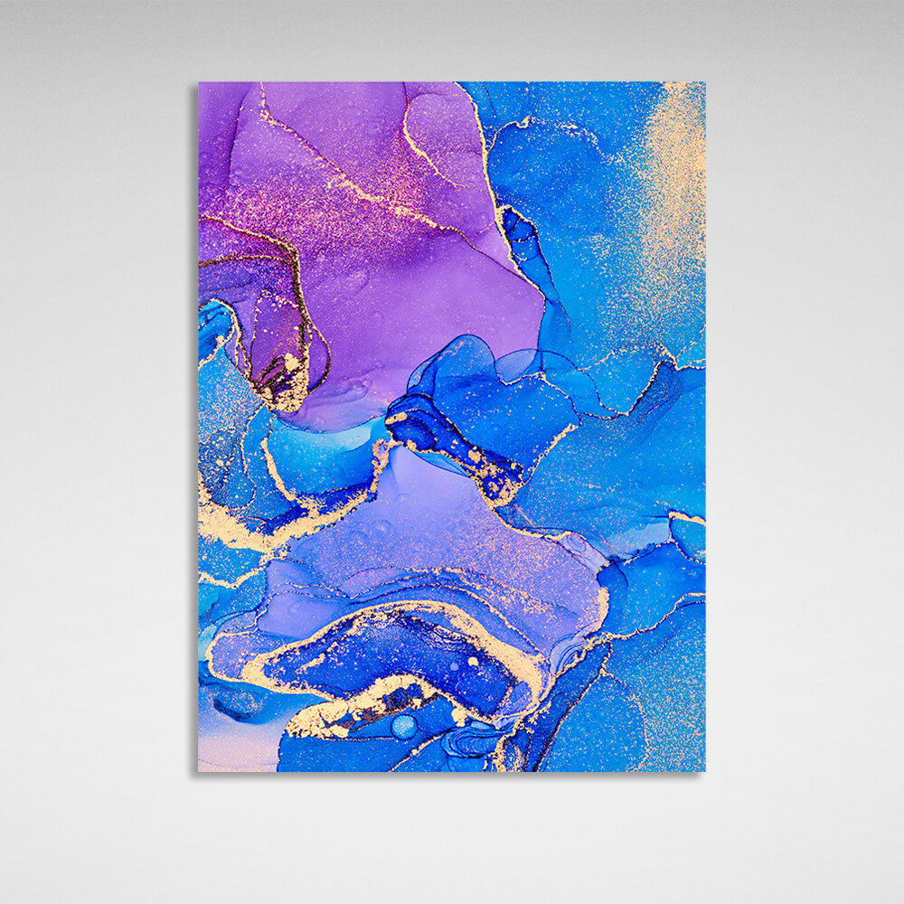 Bright blue with pink and purple elements Abstraction Canvas Wall Art Print