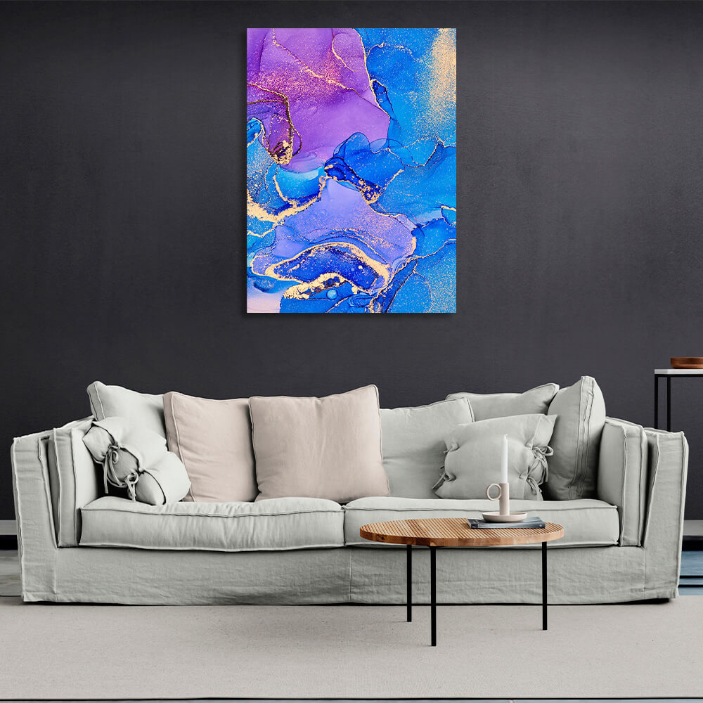 Bright blue with pink and purple elements Abstraction Canvas Wall Art Print