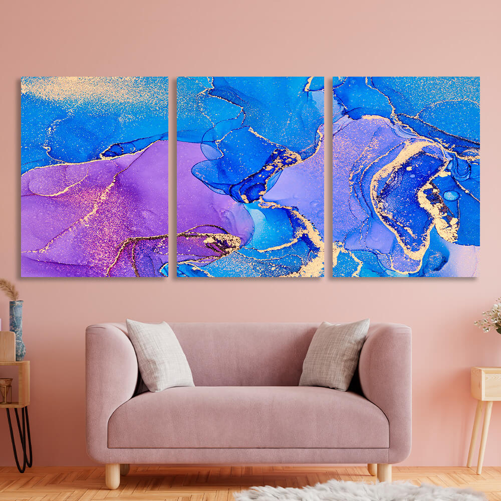 Modular abstract in shades of lilac and blue Multi Panel Canvas Wall Art Print