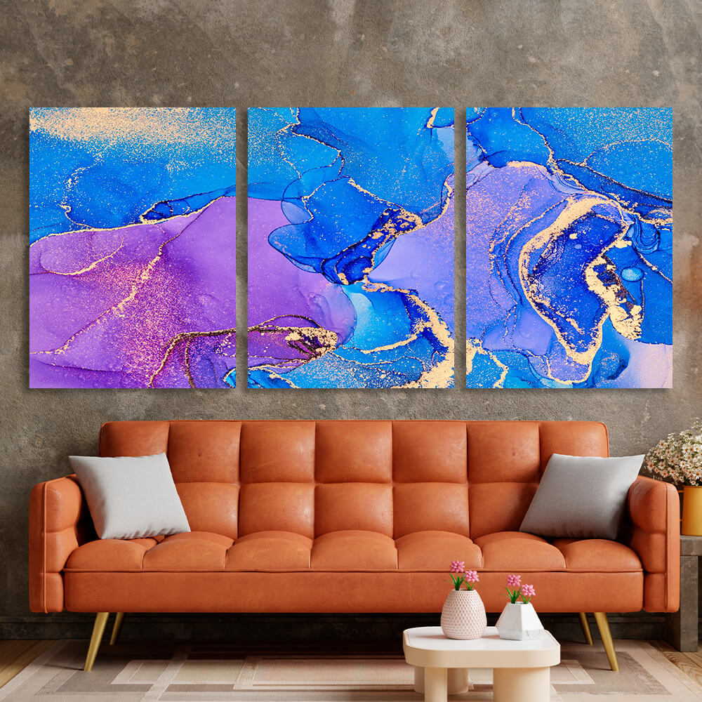 Modular abstract in shades of lilac and blue Multi Panel Canvas Wall Art Print