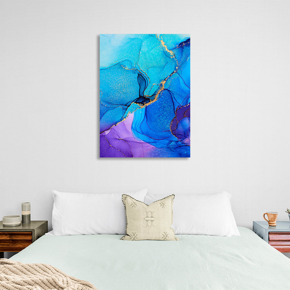 Blue abstract with gold elements Abstraction Canvas Wall Art Print