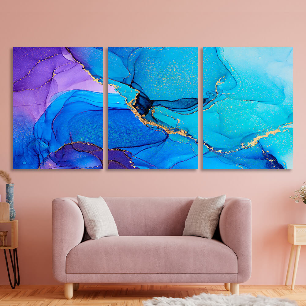 Modular abstract turquoise Multi Panel Canvas Wall Art Print