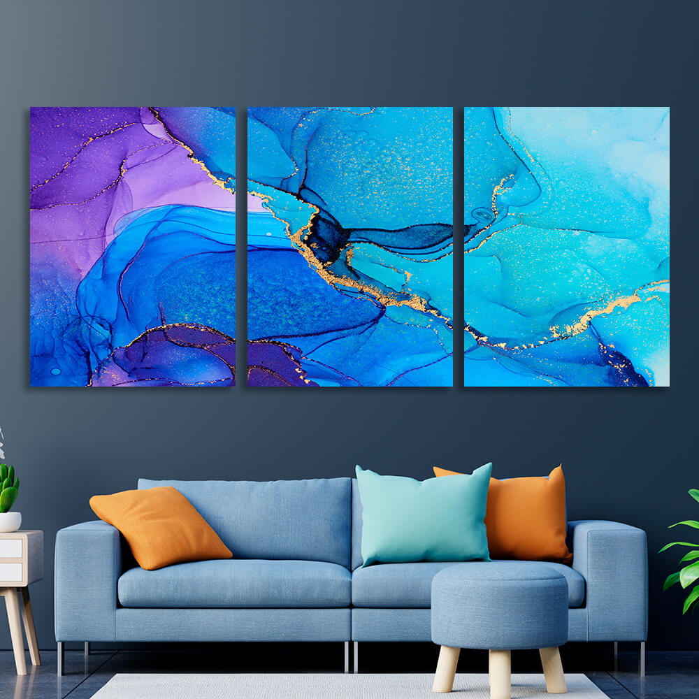 Modular abstract turquoise Multi Panel Canvas Wall Art Print