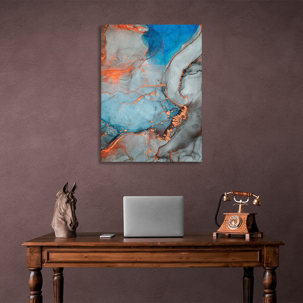 Orange-gray with blue elements Abstraction Canvas Wall Art Print