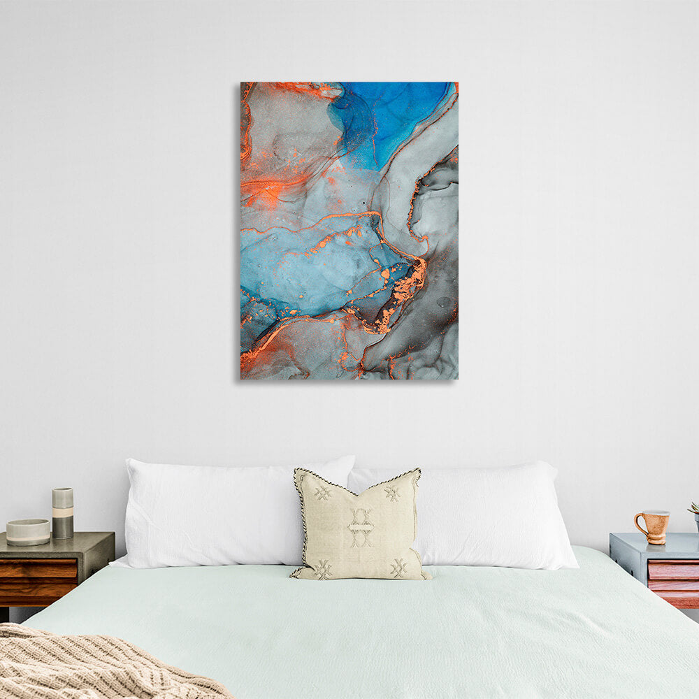 Orange-gray with blue elements Abstraction Canvas Wall Art Print