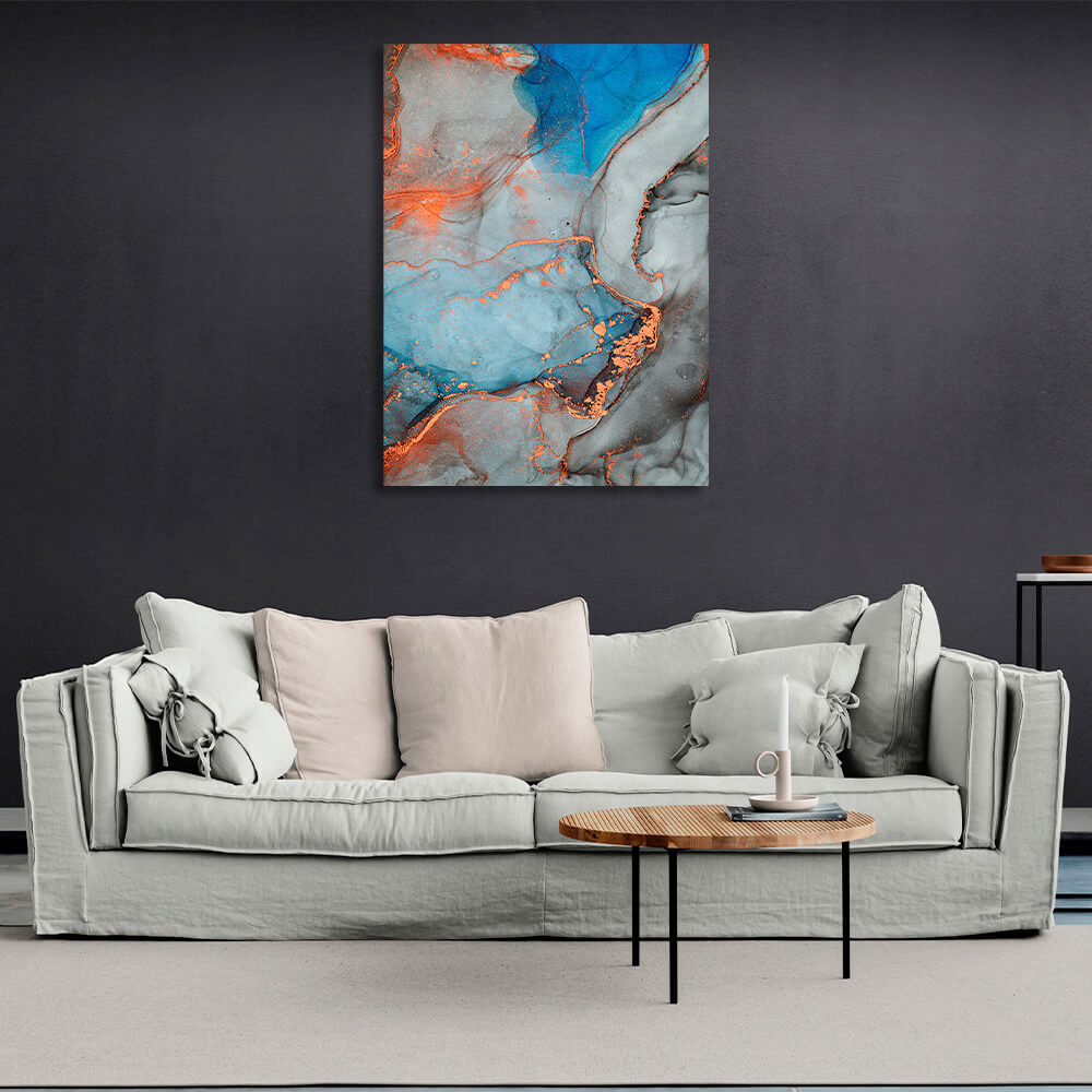 Orange-gray with blue elements Abstraction Canvas Wall Art Print